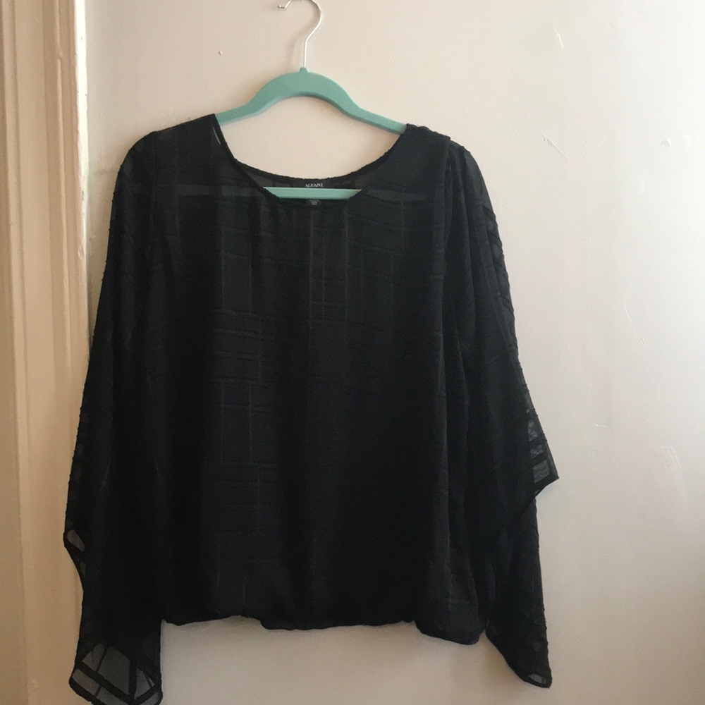 Alfani Black Patterned Top with Camisole Lining